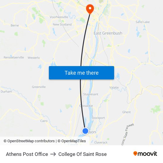 Athens Post Office to College Of Saint Rose map