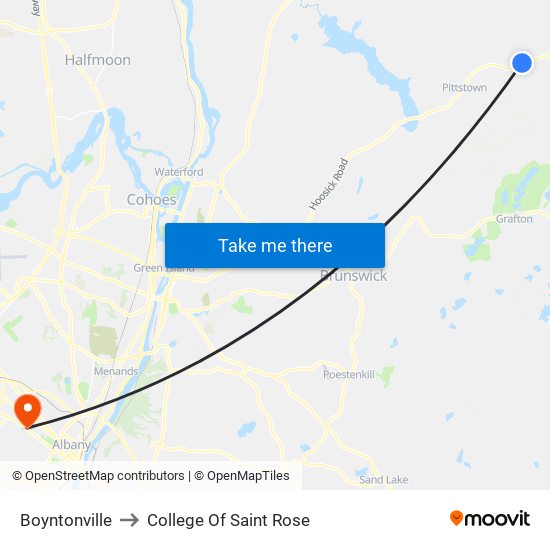 Boyntonville to College Of Saint Rose map