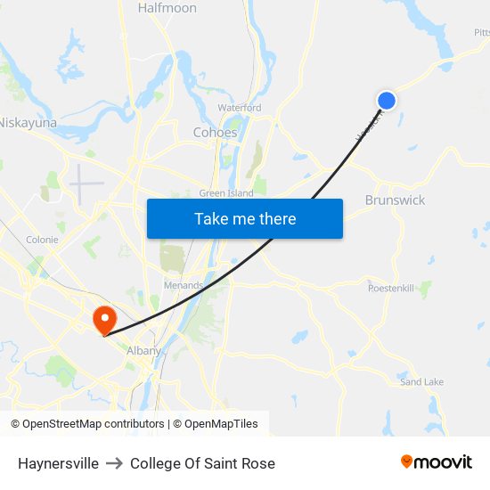 Haynersville to College Of Saint Rose map