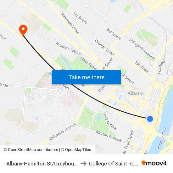 Albany-Hamilton St/Greyhound to College Of Saint Rose map