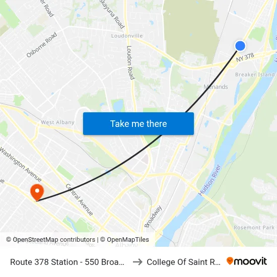 Route 378 Station - 550 Broadway to College Of Saint Rose map