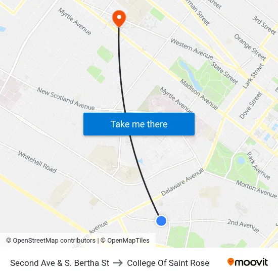 Second Ave & S. Bertha St to College Of Saint Rose map