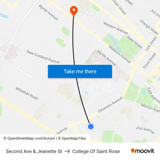 Second Ave & Jeanette St to College Of Saint Rose map