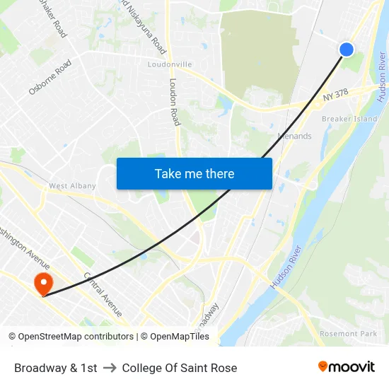 Broadway & 1st to College Of Saint Rose map