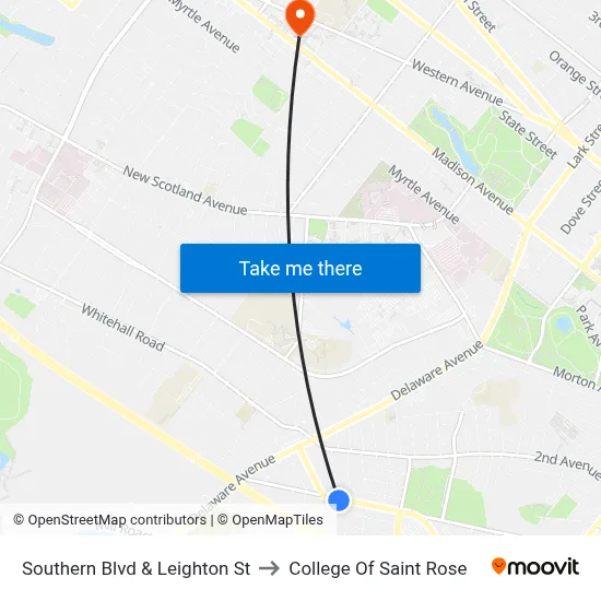 Southern Blvd & Leighton St to College Of Saint Rose map