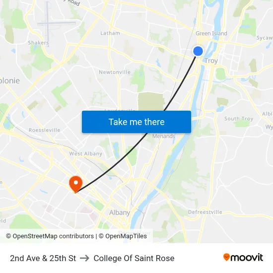 2nd Ave & 25th St to College Of Saint Rose map