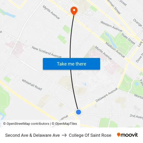 Second Ave & Delaware Ave to College Of Saint Rose map