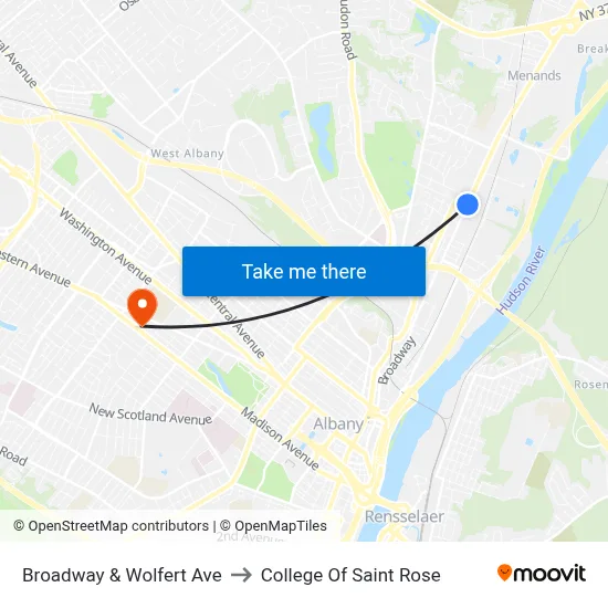 Broadway & Wolfert Ave to College Of Saint Rose map