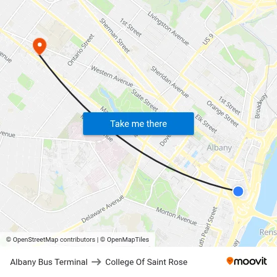 Albany Bus Terminal to College Of Saint Rose map