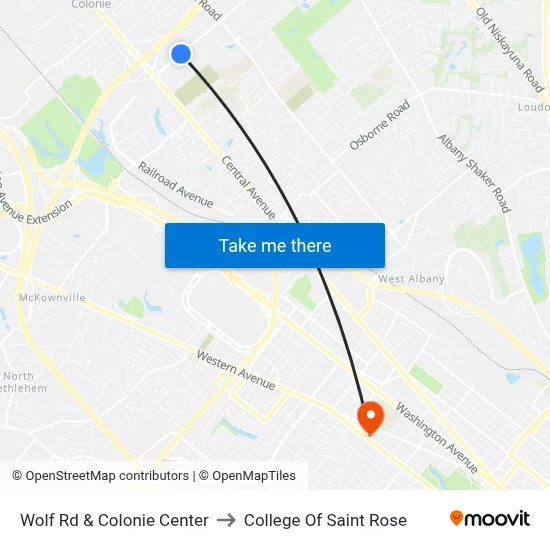 Wolf Rd & Colonie Center to College Of Saint Rose map