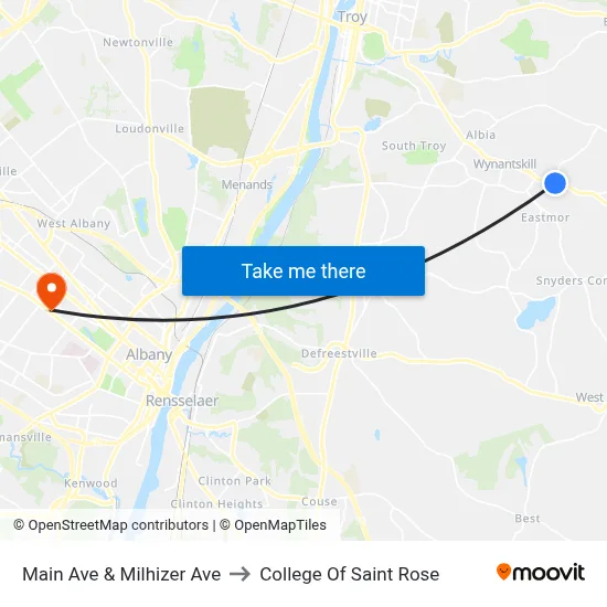 Main Ave & Milhizer Ave to College Of Saint Rose map