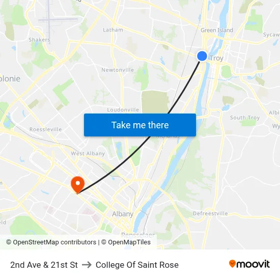 2nd Ave & 21st St to College Of Saint Rose map