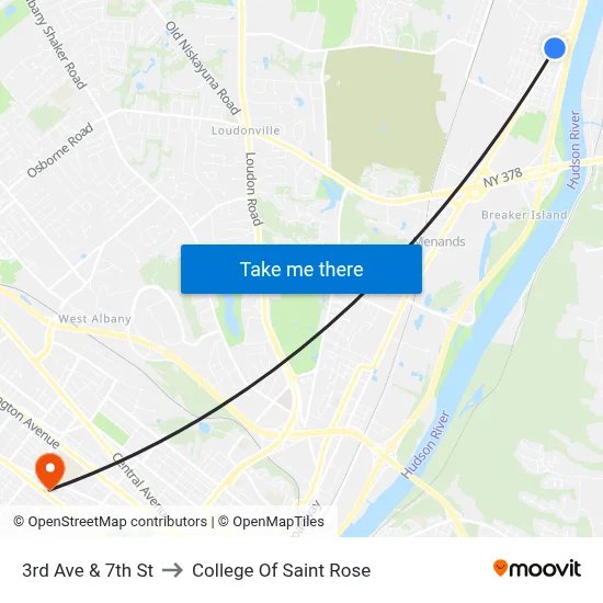 3rd Ave & 7th St to College Of Saint Rose map