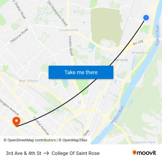 3rd Ave & 4th St to College Of Saint Rose map