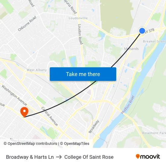 Broadway & Harts Ln to College Of Saint Rose map