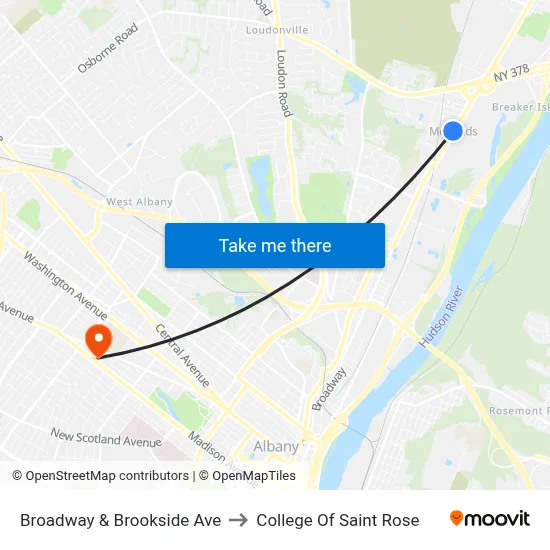 Broadway & Brookside Ave to College Of Saint Rose map