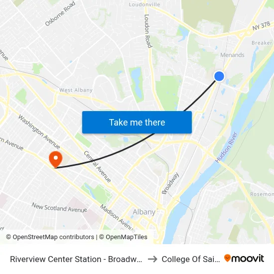 Riverview Center Station - Broadway & I-787 Exit 6 to College Of Saint Rose map