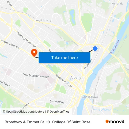 Broadway & Emmet St to College Of Saint Rose map