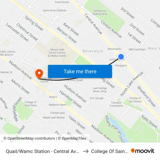Quail/Wamc Station - Central Ave & Quail St to College Of Saint Rose map