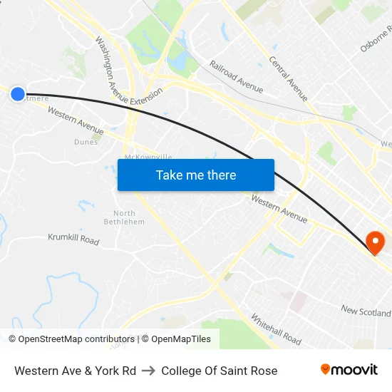 Western Ave & York Rd to College Of Saint Rose map