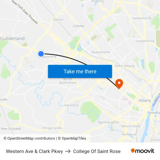 Western Ave & Clark Pkwy to College Of Saint Rose map