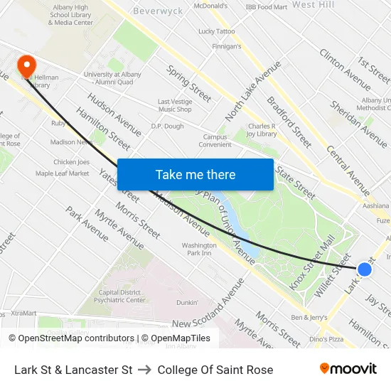 Lark St & Lancaster St to College Of Saint Rose map