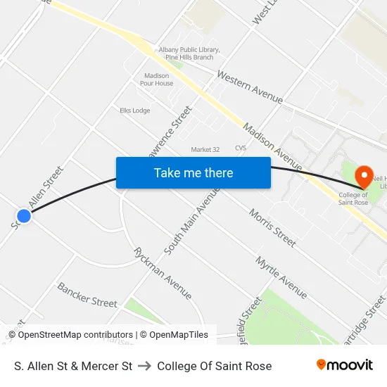 S. Allen St & Mercer St to College Of Saint Rose map