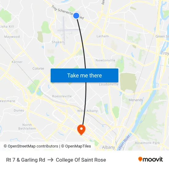 Rt 7 & Garling Rd to College Of Saint Rose map