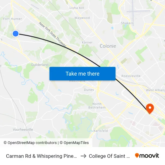 Carman Rd & Whispering Pines Way to College Of Saint Rose map