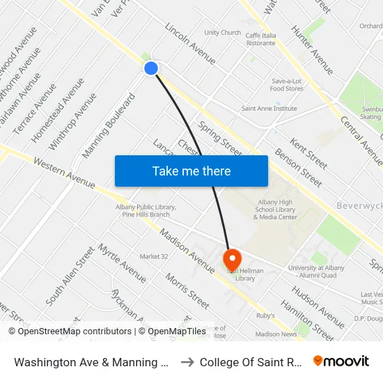 Washington Ave & Manning Blvd to College Of Saint Rose map
