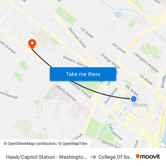 Hawk/Capitol Station - Washington Ave & Hawk St to College Of Saint Rose map