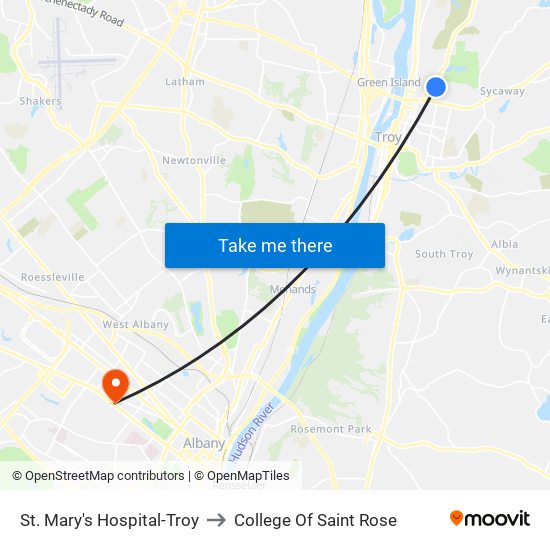 St. Mary's Hospital-Troy to College Of Saint Rose map