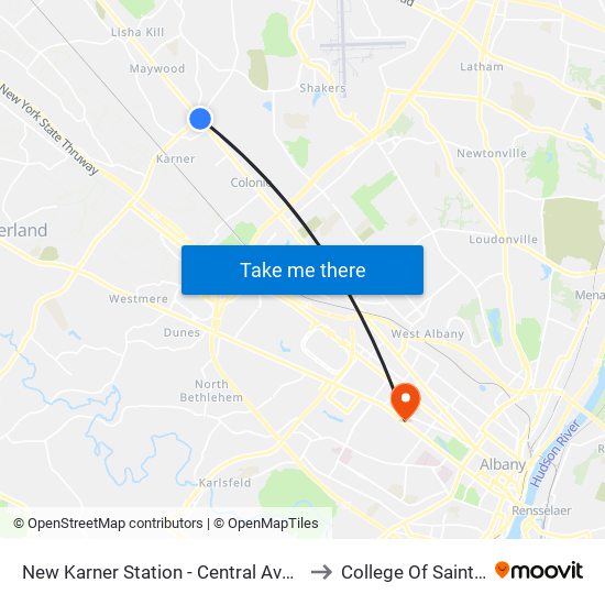 New Karner Station - Central Ave & Rt 155 to College Of Saint Rose map