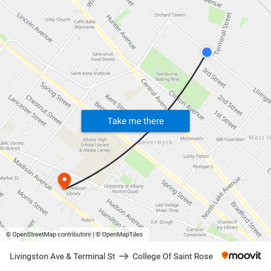 Livingston Ave & Terminal St to College Of Saint Rose map