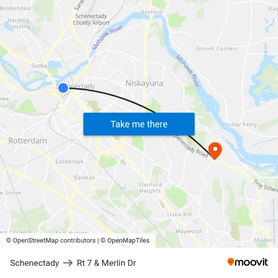Schenectady to Rt 7 & Merlin Dr map