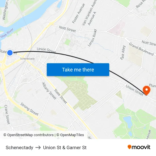 Schenectady to Union St & Garner St map
