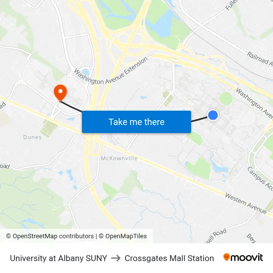University at Albany SUNY to Crossgates Mall Station map