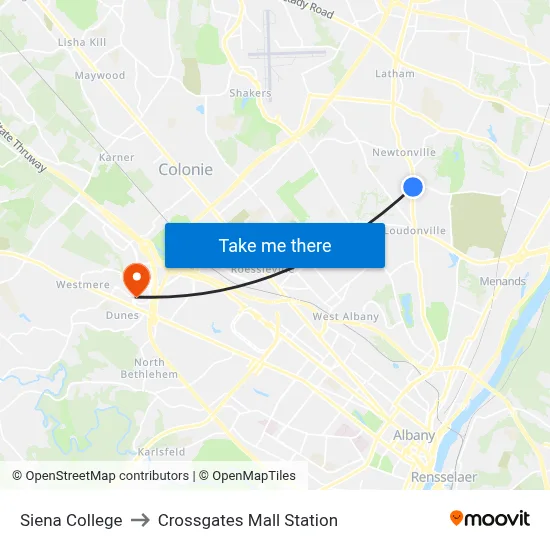 Siena College to Crossgates Mall Station map