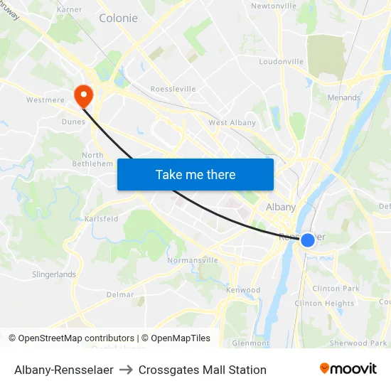 Albany-Rensselaer to Crossgates Mall Station map