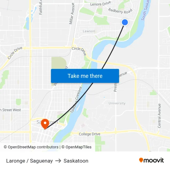 Laronge / Saguenay to Saskatoon map