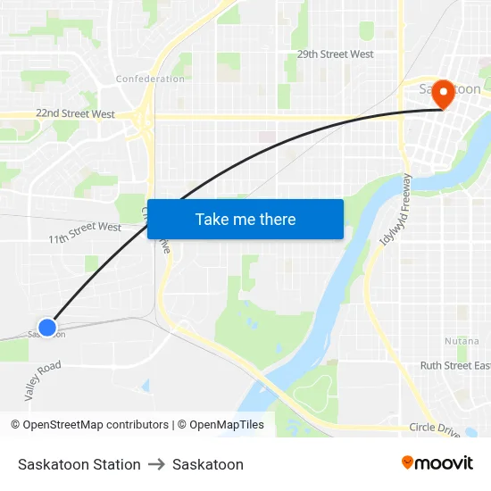 Saskatoon Station to Saskatoon map