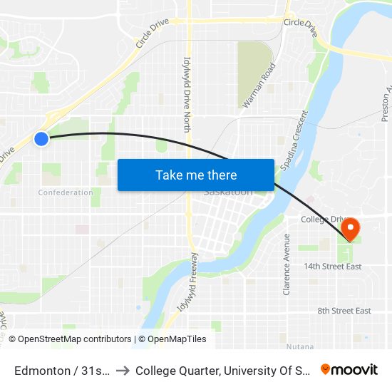 Edmonton / 31st Street to College Quarter, University Of Saskatchewan map