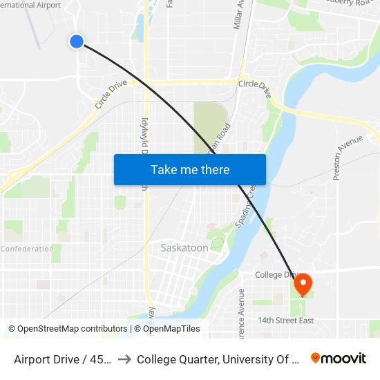 Airport Drive / 45th Street to College Quarter, University Of Saskatchewan map