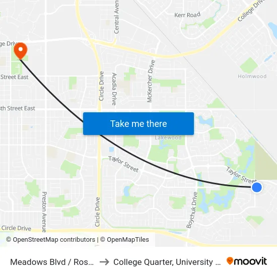 Meadows Blvd / Rosewood Gate N to College Quarter, University Of Saskatchewan map