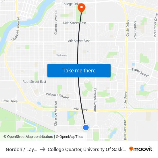 Gordon / Laycock to College Quarter, University Of Saskatchewan map