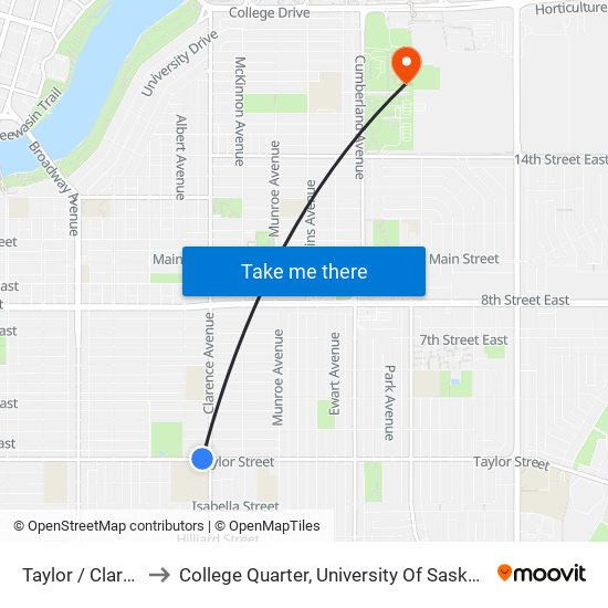 Taylor / Clarence to College Quarter, University Of Saskatchewan map