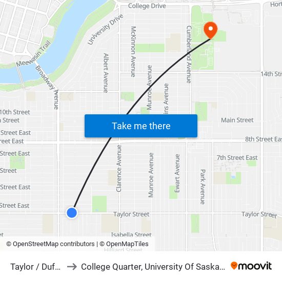 Taylor / Dufferin to College Quarter, University Of Saskatchewan map