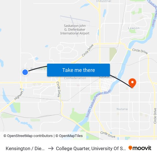 Kensington / Diefenbaker to College Quarter, University Of Saskatchewan map