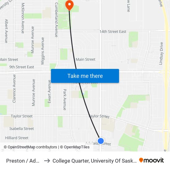 Preston / Adelaide to College Quarter, University Of Saskatchewan map