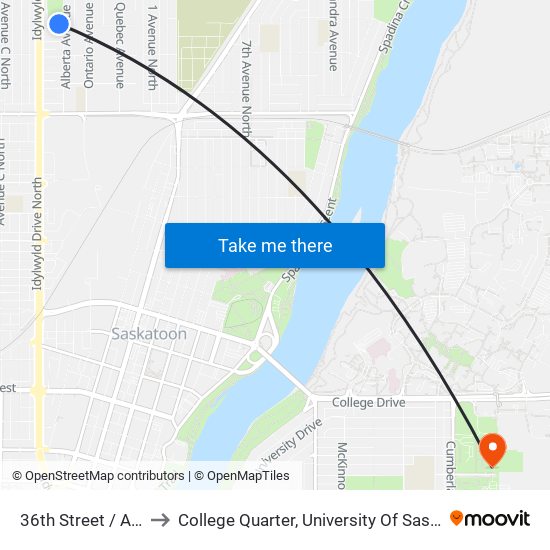 36th Street / Alberta to College Quarter, University Of Saskatchewan map